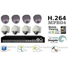 Combo 600TVL and 420TVL 8 ch channel CCTV Camera DVR Security System Kit Inc H.264 Network Mobile Access DVR and SHARP 4-9mm Varifocal IR 20M All-weather 3-axis Dome Bracket and Dome Vandal Proof Camera 500GB HDD